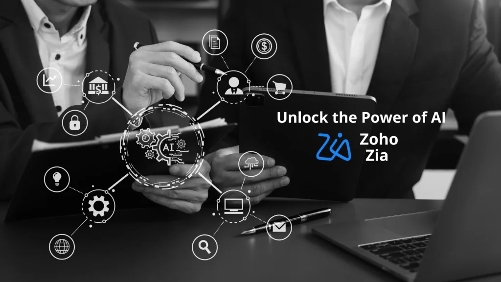 How Zoho's AI Assistant Zia Is Transforming Accounting in 2025 (And How You Can Benefit) Business owner using AI powered accounting tools on a laptop