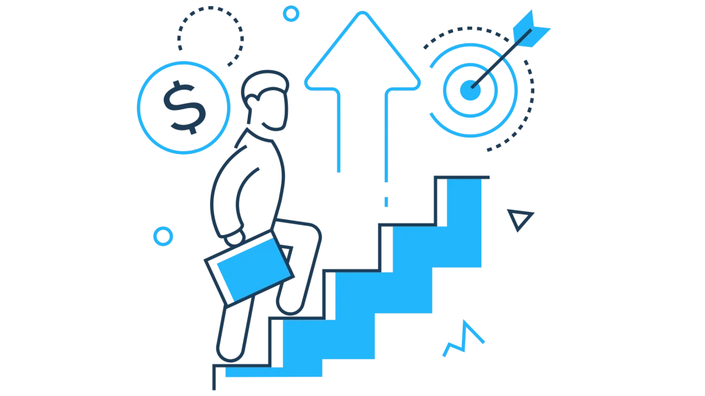Person stepping up a staircase symbolizing progress with Zoho automation tools