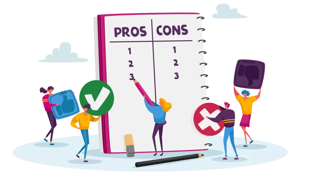 Pros and cons illustration comparing two business productivity suites