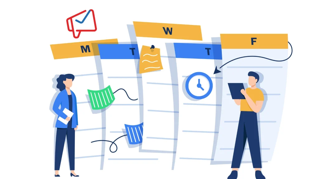 Zoho Campaigns email marketing and scheduling illustration with calendar planning