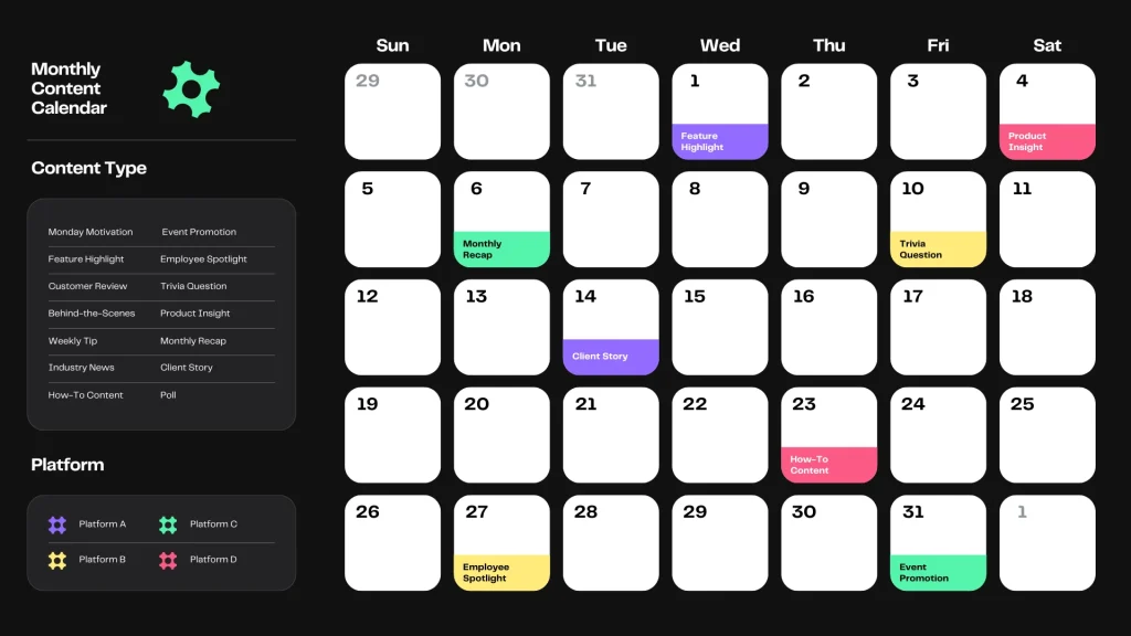 Calendar heatmap visualization with color coded dates highlighting patterns and activity trends over time
